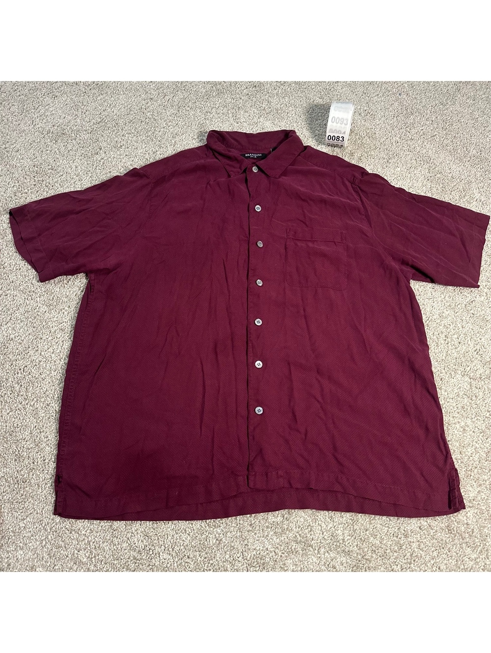 Brandini burgundy silk short sleeve button-up shirt